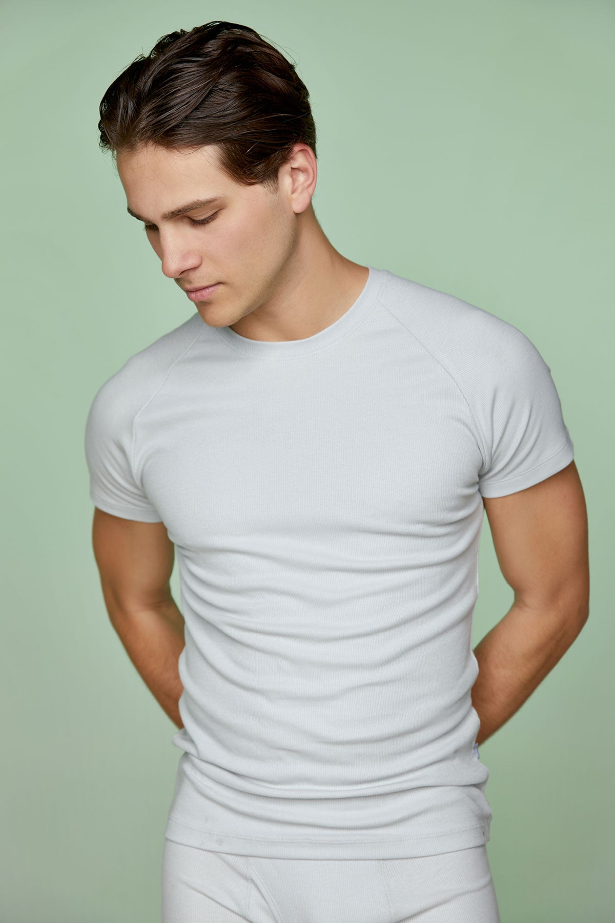 Ribbed Cotton Basic Tee Raglan Short Sleeve Crew neck