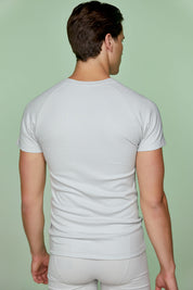 Ribbed Cotton Basic Tee Raglan Short Sleeve Crew neck