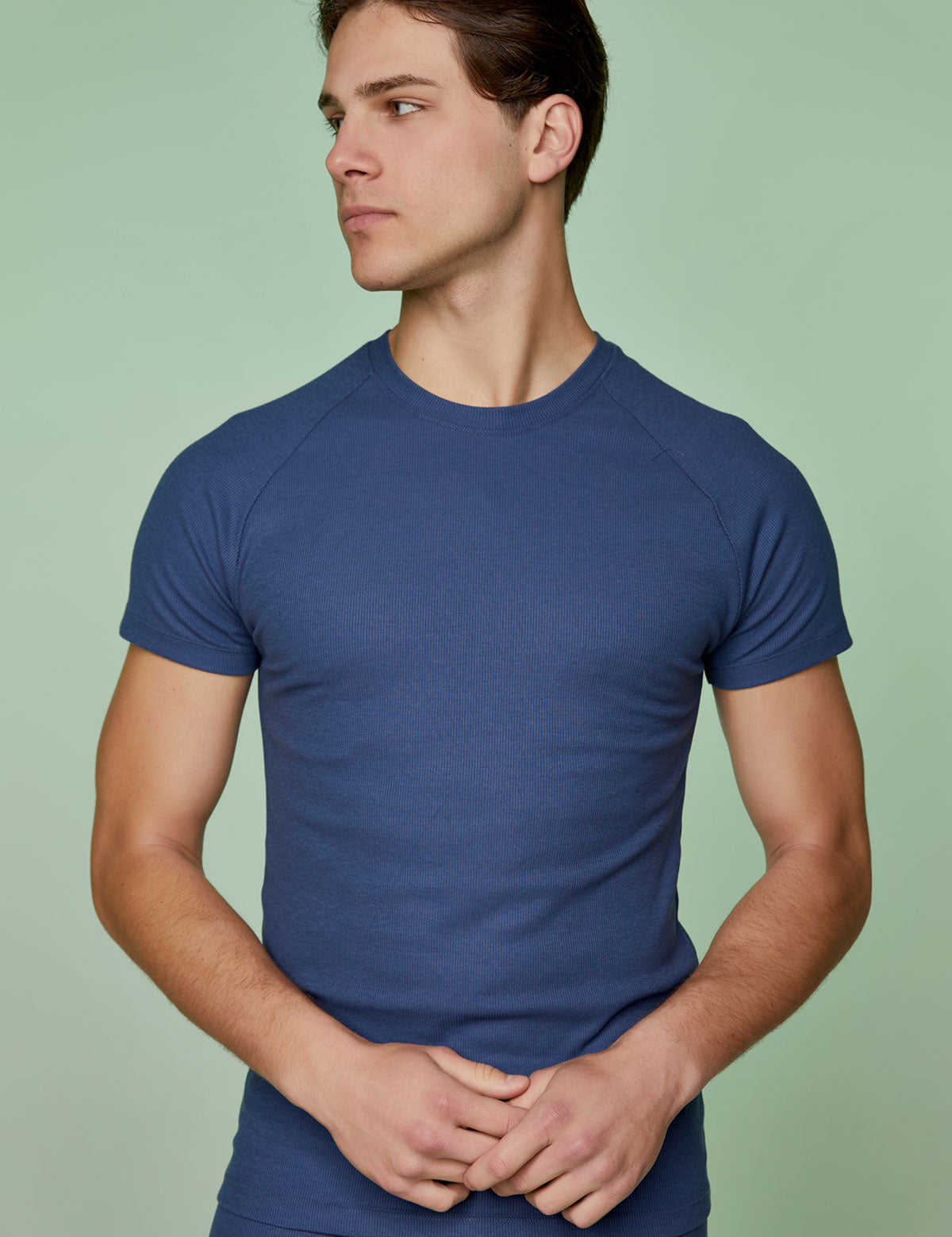 Ribbed Cotton Basic Tee Raglan Short Sleeve Crew neck