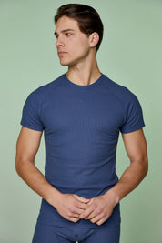 Ribbed Cotton Basic Tee Raglan Short Sleeve Crew neck