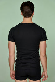 Ribbed Cotton Basic Tee Raglan Short Sleeve Crew neck