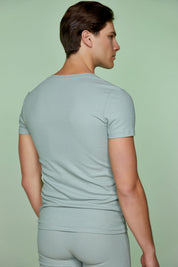 Ribbed Cotton Basic Tee Short Sleeve V neck