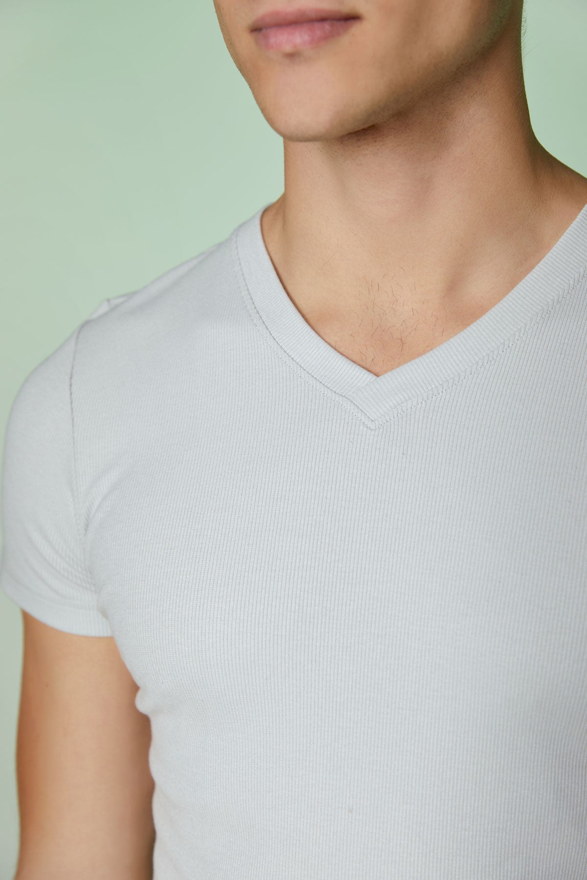 Ribbed Cotton Basic Tee Short Sleeve V neck