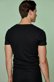 Ribbed Cotton Basic Tee Short Sleeve V neck