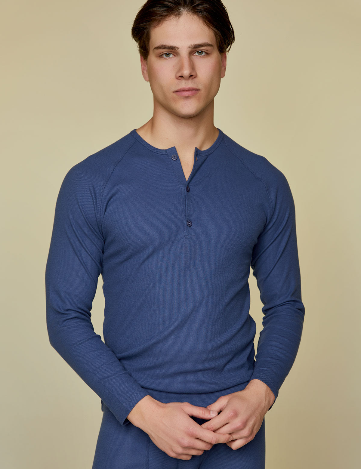 Ribbed Cotton Long Sleeve Button neck