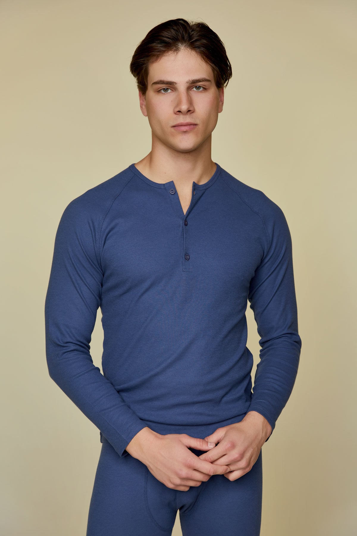 Ribbed Cotton Long Sleeve Button neck