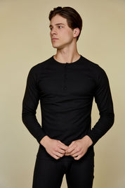 Ribbed Cotton Long Sleeve Button neck